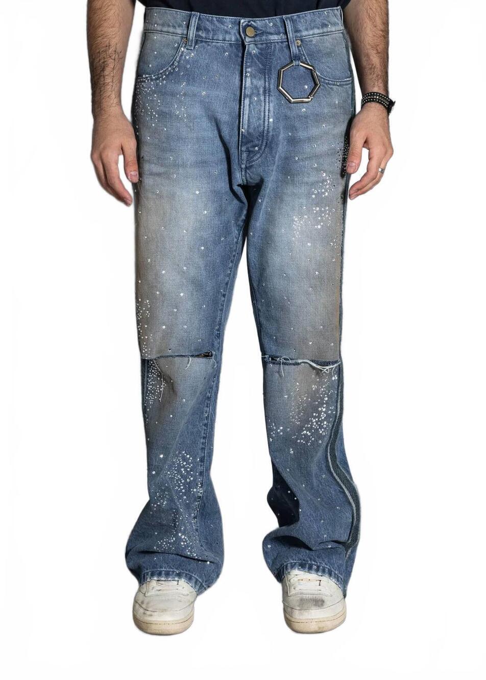 NEW ALCHEMIST crystal and mohair studio jeans in light indigo